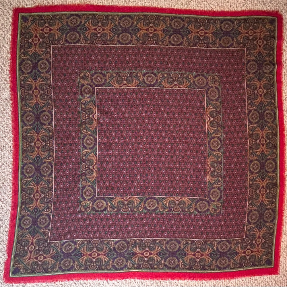 Vintage Never Worn Oversized Italian Wool Scarf By Opportunities, Red/Multicolor